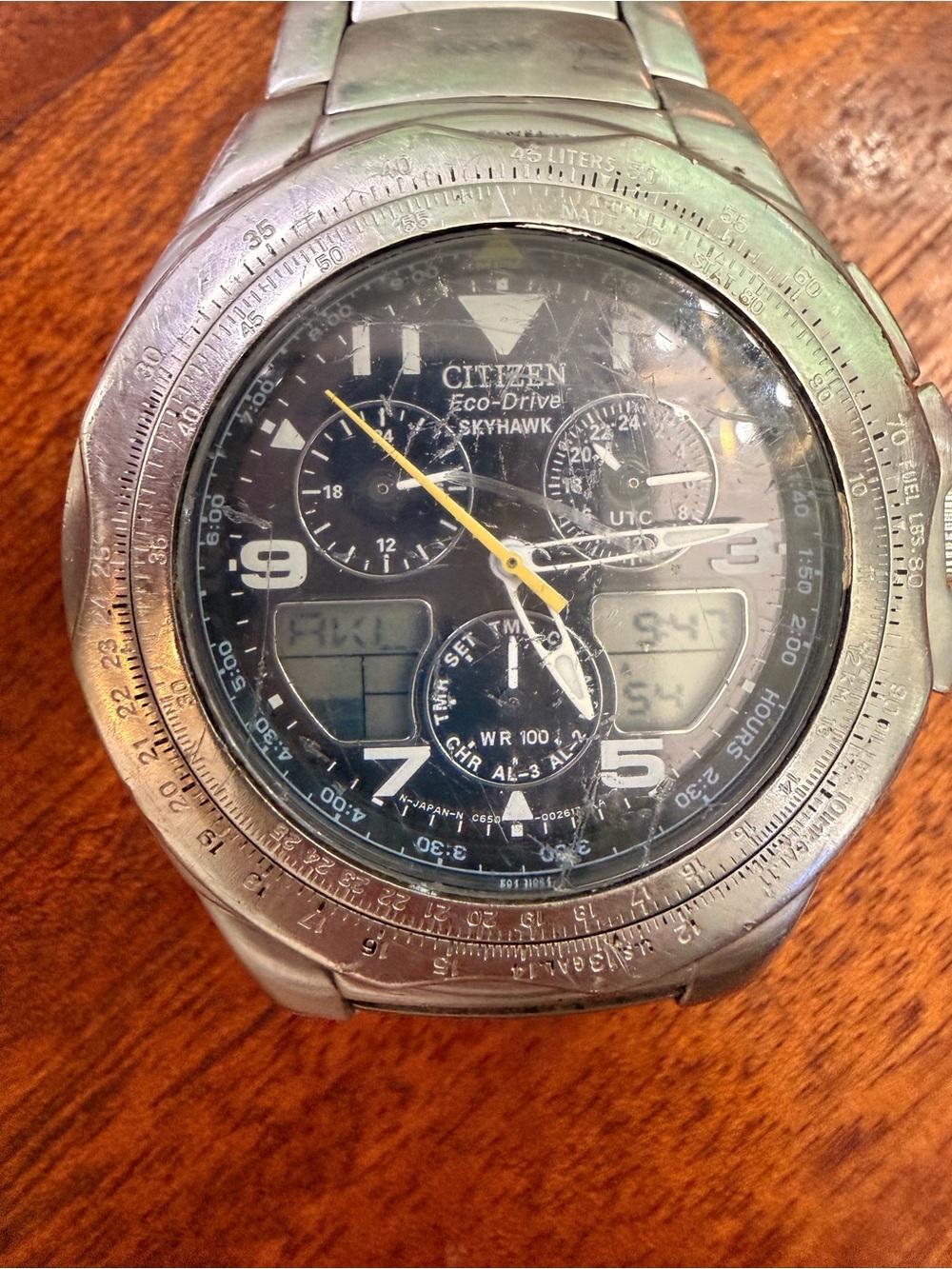 Citizen Eco-Drive Skyhawk C650 Pilot Watch World Time UTC Runs Solar